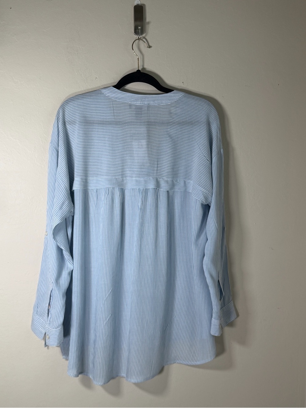 Nine West Light Blue & White Striped Casual Button-Front Shirt - Picture 4 of 10